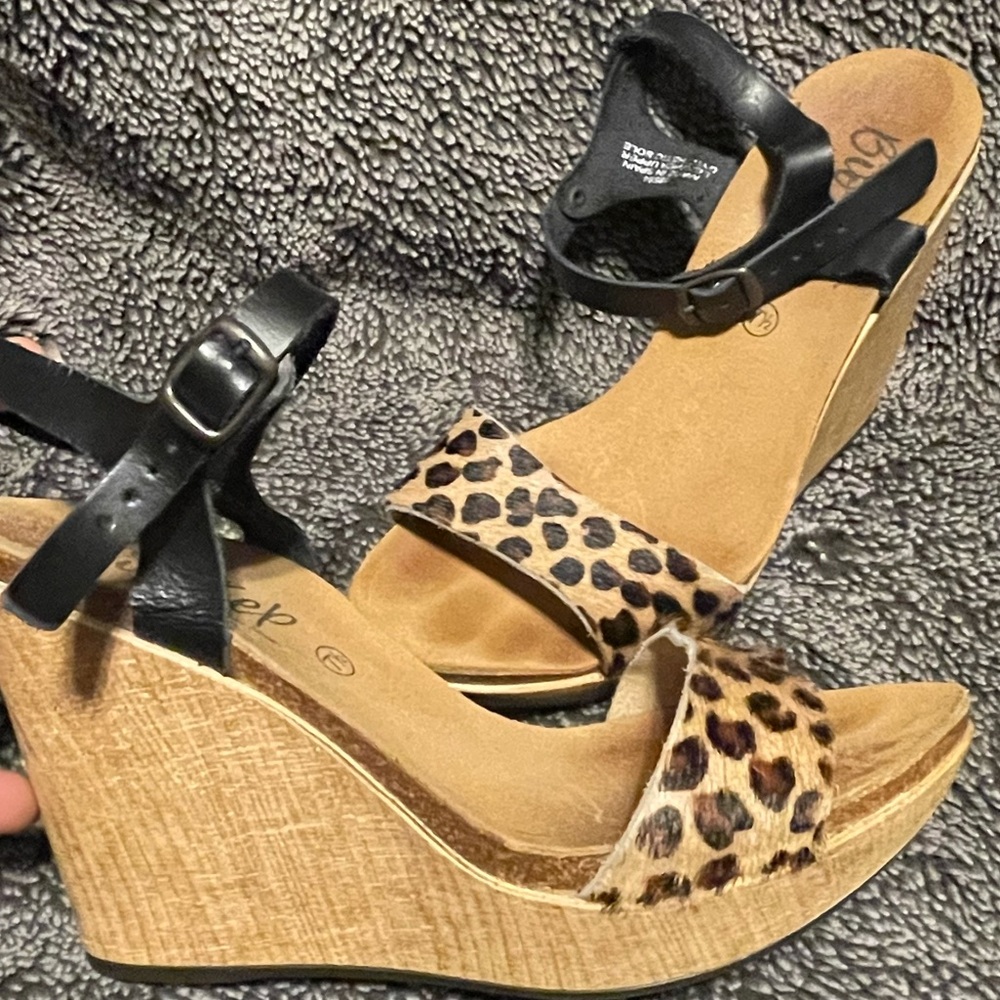 Animal Print Wedge Cork Platform Sandals